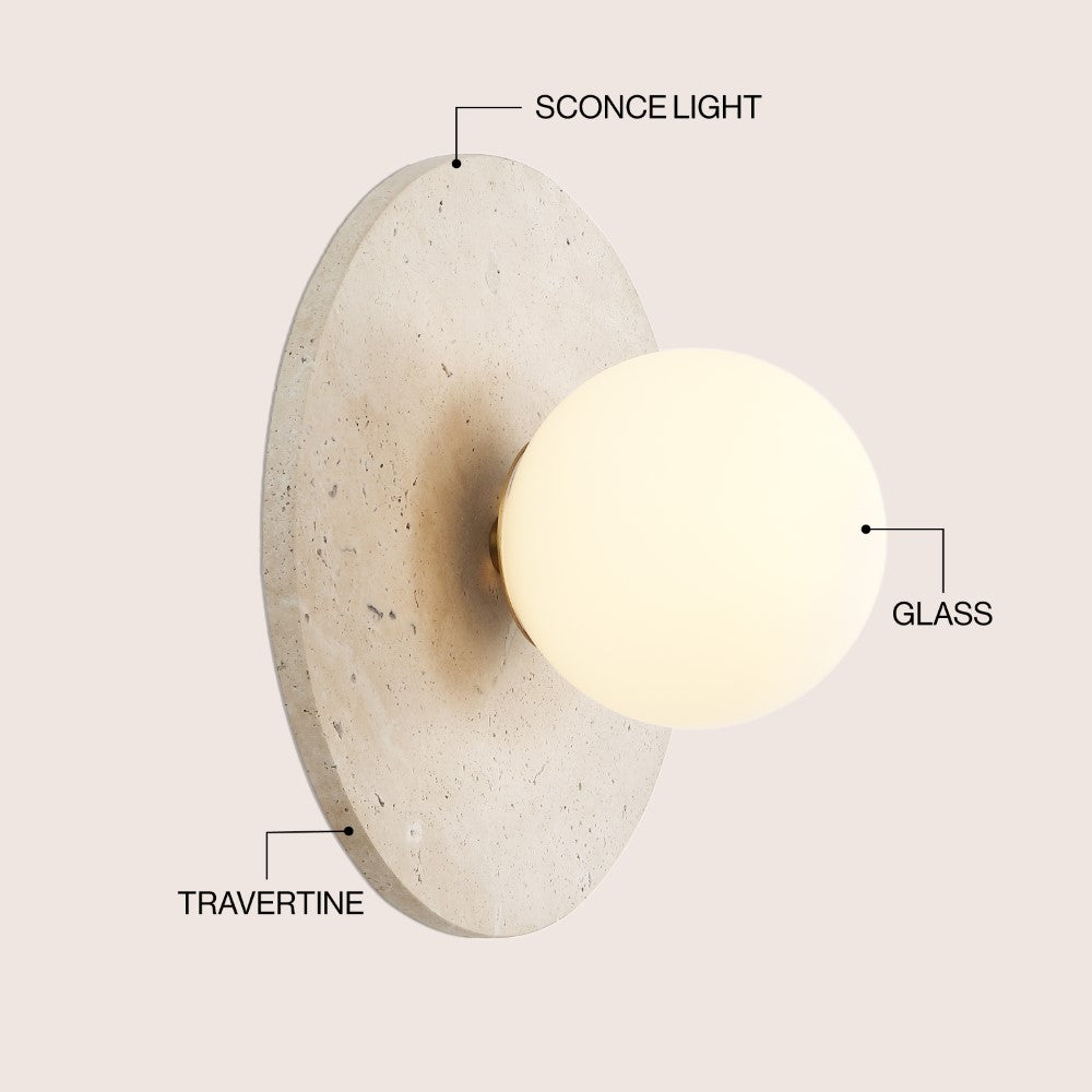 Coral 12" Modern Minimalist 1-Light Ovoid Travertine LED Wall Sconce