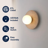 Coral 12" Modern Minimalist 1-Light Ovoid Travertine LED Wall Sconce