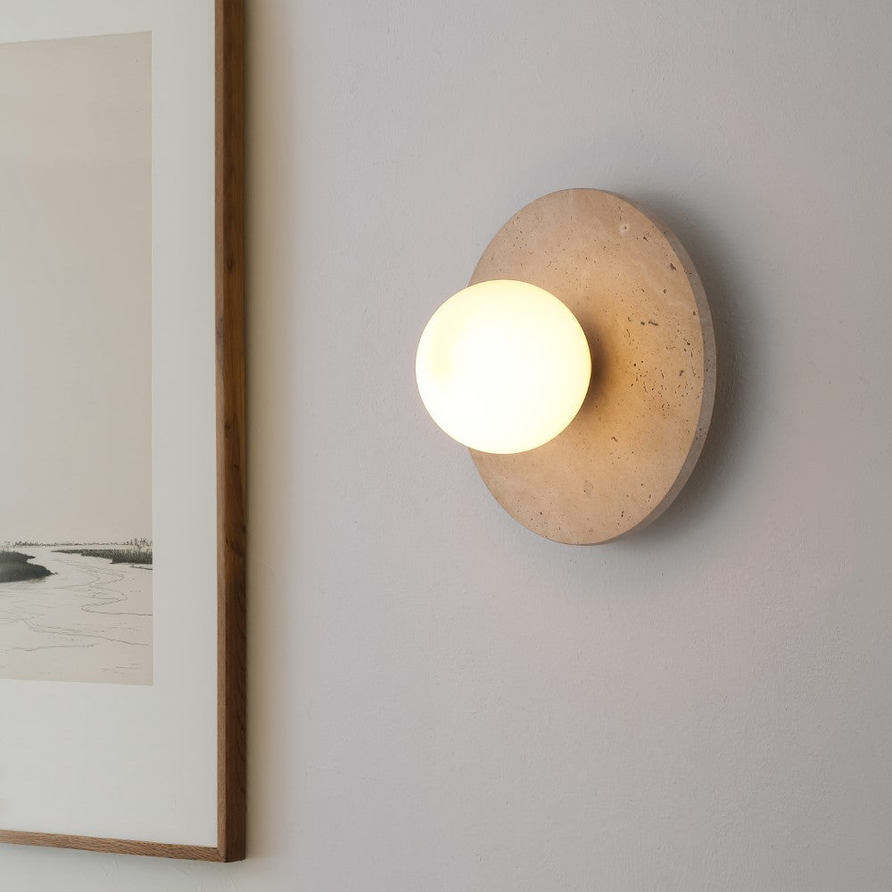 Coral 12" Modern Minimalist 1-Light Ovoid Travertine LED Wall Sconce