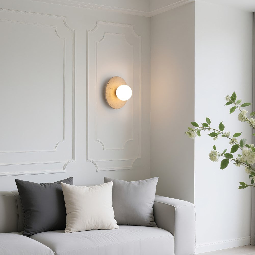 Coral 12" Modern Minimalist 1-Light Ovoid Travertine LED Wall Sconce