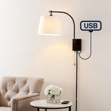 Solaris 22.5" Mid-Century Modern Plug-In or Hardwired Iron LED Gooseneck Swing Arm Wall Sconce with Pull-Chain and USB Charging Port