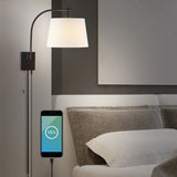 Solaris 22.5" Mid-Century Modern Plug-In or Hardwired Iron LED Gooseneck Swing Arm Wall Sconce with Pull-Chain and USB Charging Port
