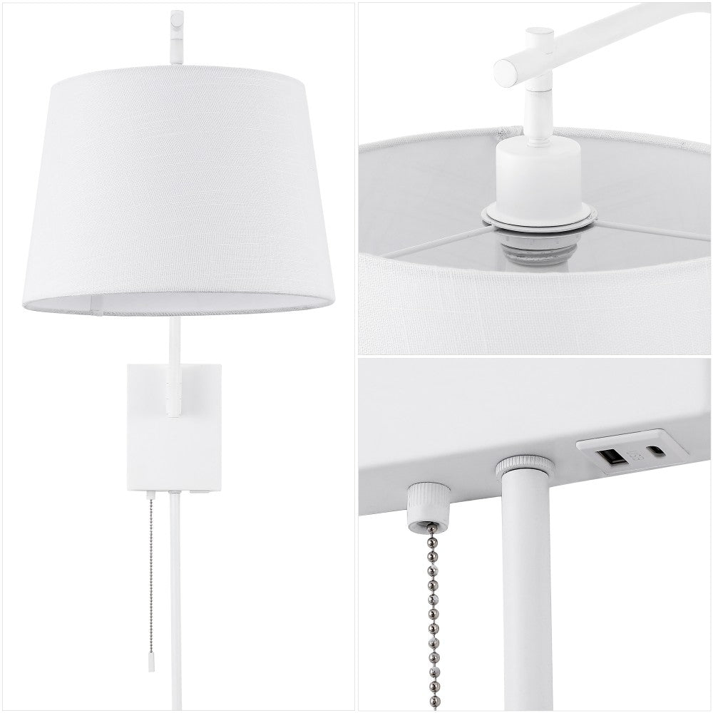 Solaris 22.5" Mid-Century Modern Plug-In or Hardwired Iron LED Gooseneck Swing Arm Wall Sconce with Pull-Chain and USB Charging Port