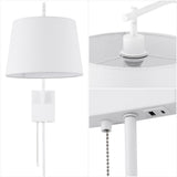 Solaris 22.5" Mid-Century Modern Plug-In or Hardwired Iron LED Gooseneck Swing Arm Wall Sconce with Pull-Chain and USB Charging Port