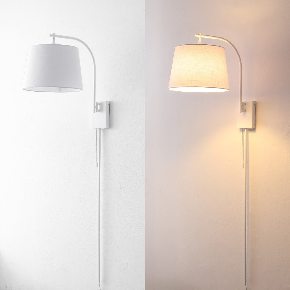 Solaris 22.5" Mid-Century Modern Plug-In or Hardwired Iron LED Gooseneck Swing Arm Wall Sconce with Pull-Chain and USB Charging Port