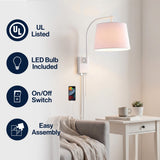 Solaris 22.5" Mid-Century Modern Plug-In or Hardwired Iron LED Gooseneck Swing Arm Wall Sconce with Pull-Chain and USB Charging Port