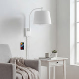 Solaris 22.5" Mid-Century Modern Plug-In or Hardwired Iron LED Gooseneck Swing Arm Wall Sconce with Pull-Chain and USB Charging Port