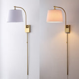 Solaris 22.5" Mid-Century Modern Plug-In or Hardwired Iron LED Gooseneck Swing Arm Wall Sconce with Pull-Chain and USB Charging Port