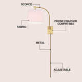 Solaris 22.5" Mid-Century Modern Plug-In or Hardwired Iron LED Gooseneck Swing Arm Wall Sconce with Pull-Chain and USB Charging Port