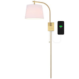Solaris 22.5" Mid-Century Modern Plug-In or Hardwired Iron LED Gooseneck Swing Arm Wall Sconce with Pull-Chain and USB Charging Port
