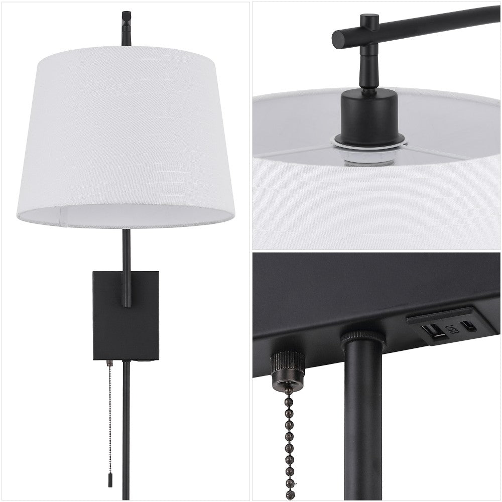 Solaris 22.5" Mid-Century Modern Plug-In or Hardwired Iron LED Gooseneck Swing Arm Wall Sconce with Pull-Chain and USB Charging Port