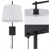 Solaris 22.5" Mid-Century Modern Plug-In or Hardwired Iron LED Gooseneck Swing Arm Wall Sconce with Pull-Chain and USB Charging Port