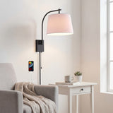 Solaris 22.5" Mid-Century Modern Plug-In or Hardwired Iron LED Gooseneck Swing Arm Wall Sconce with Pull-Chain and USB Charging Port