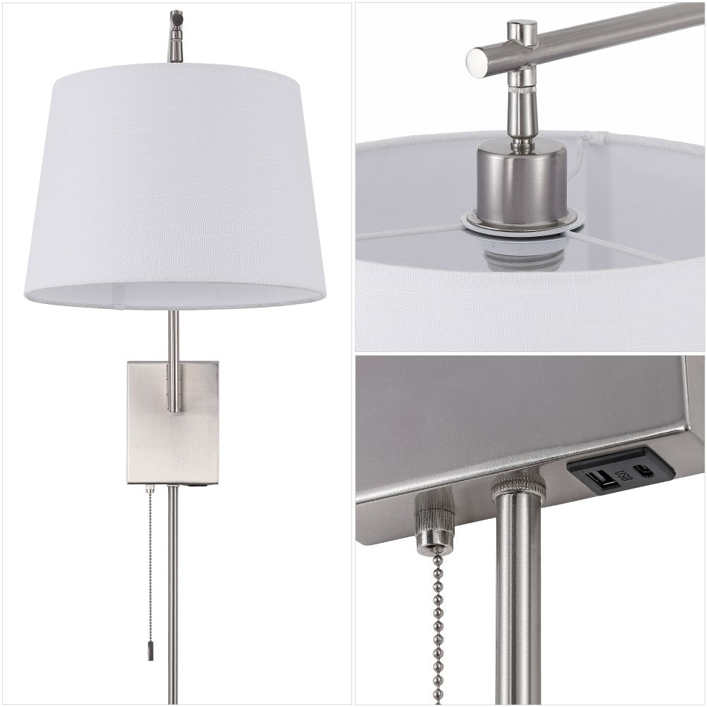 Solaris 22.5" Mid-Century Modern Plug-In or Hardwired Iron LED Gooseneck Swing Arm Wall Sconce with Pull-Chain and USB Charging Port