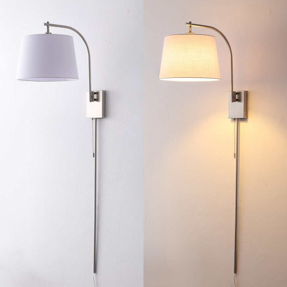 Solaris 22.5" Mid-Century Modern Plug-In or Hardwired Iron LED Gooseneck Swing Arm Wall Sconce with Pull-Chain and USB Charging Port