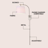 Solaris 22.5" Mid-Century Modern Plug-In or Hardwired Iron LED Gooseneck Swing Arm Wall Sconce with Pull-Chain and USB Charging Port