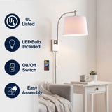 Solaris 22.5" Mid-Century Modern Plug-In or Hardwired Iron LED Gooseneck Swing Arm Wall Sconce with Pull-Chain and USB Charging Port