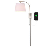 Solaris 22.5" Mid-Century Modern Plug-In or Hardwired Iron LED Gooseneck Swing Arm Wall Sconce with Pull-Chain and USB Charging Port
