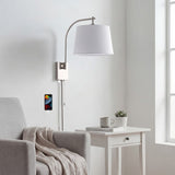Solaris 22.5" Mid-Century Modern Plug-In or Hardwired Iron LED Gooseneck Swing Arm Wall Sconce with Pull-Chain and USB Charging Port