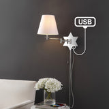 Howe 18.5" Modern French Country Swing Arm Plug-In or Hardwired Iron LED Star Wall Sconce with Pull-Chain and USB Charging Port