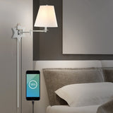 Howe 18.5" Modern French Country Swing Arm Plug-In or Hardwired Iron LED Star Wall Sconce with Pull-Chain and USB Charging Port
