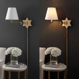 Howe 18.5" Modern French Country Swing Arm Plug-In or Hardwired Iron LED Star Wall Sconce with Pull-Chain and USB Charging Port