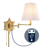 Howe 18.5" Modern French Country Swing Arm Plug-In or Hardwired Iron LED Star Wall Sconce with Pull-Chain and USB Charging Port