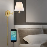 Howe 18.5" Modern French Country Swing Arm Plug-In or Hardwired Iron LED Star Wall Sconce with Pull-Chain and USB Charging Port