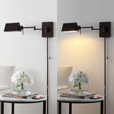 Davis Farmhouse Industrial Single Swing Arm Plug-In or Hardwired Iron LED Wall Sconce with Pull-Chain