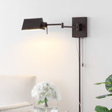 Davis Farmhouse Industrial Single Swing Arm Plug-In or Hardwired Iron LED Wall Sconce with Pull-Chain