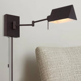 Davis Farmhouse Industrial Single Swing Arm Plug-In or Hardwired Iron LED Wall Sconce with Pull-Chain