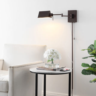 Davis Farmhouse Industrial Single Swing Arm Plug-In or Hardwired Iron LED Wall Sconce with Pull-Chain