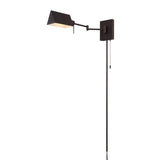 Davis Farmhouse Industrial Single Swing Arm Plug-In or Hardwired Iron LED Wall Sconce with Pull-Chain
