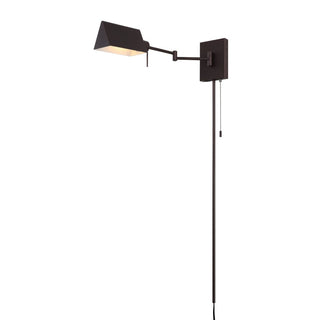 Davis Farmhouse Industrial Single Swing Arm Plug-In or Hardwired Iron LED Wall Sconce with Pull-Chain