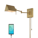 Davis Farmhouse Industrial Single Swing Arm Plug-In or Hardwired Iron LED Wall Sconce with Pull-Chain