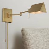 Davis Farmhouse Industrial Single Swing Arm Plug-In or Hardwired Iron LED Wall Sconce with Pull-Chain