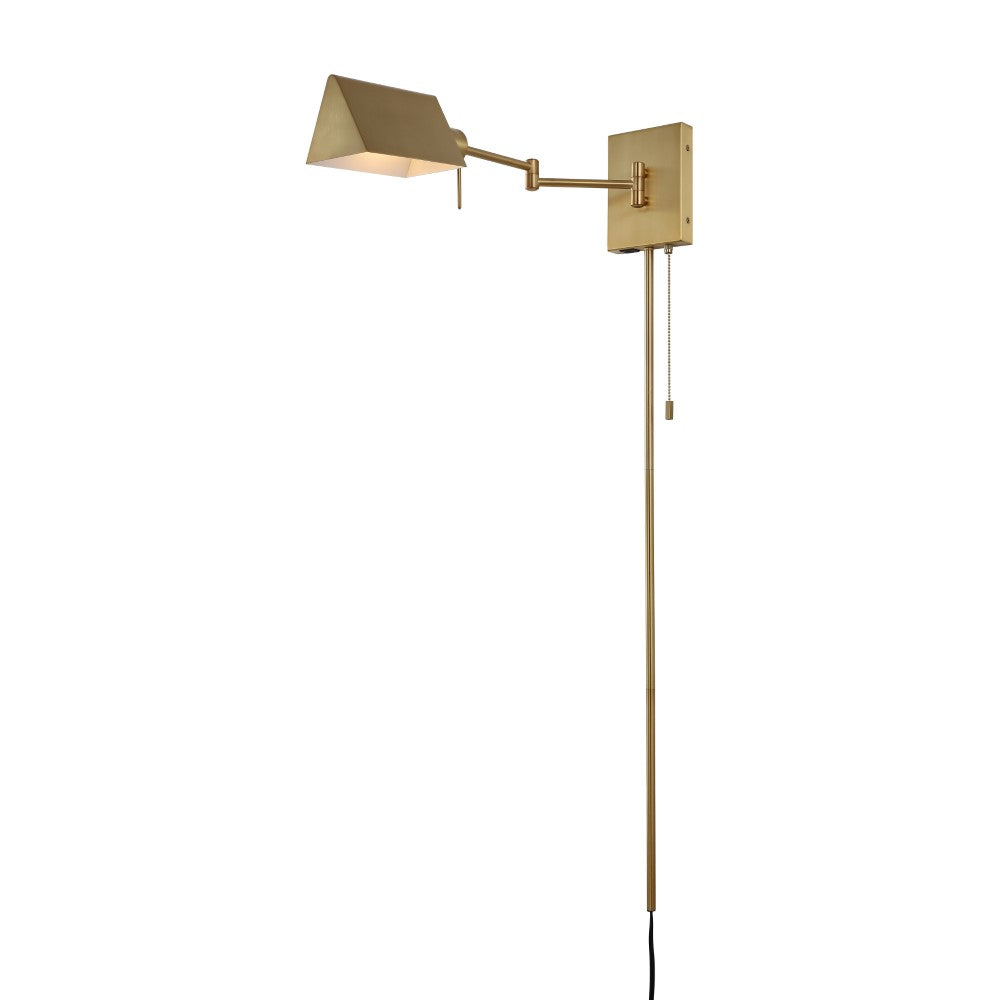Davis Farmhouse Industrial Single Swing Arm Plug-In or Hardwired Iron LED Wall Sconce with Pull-Chain