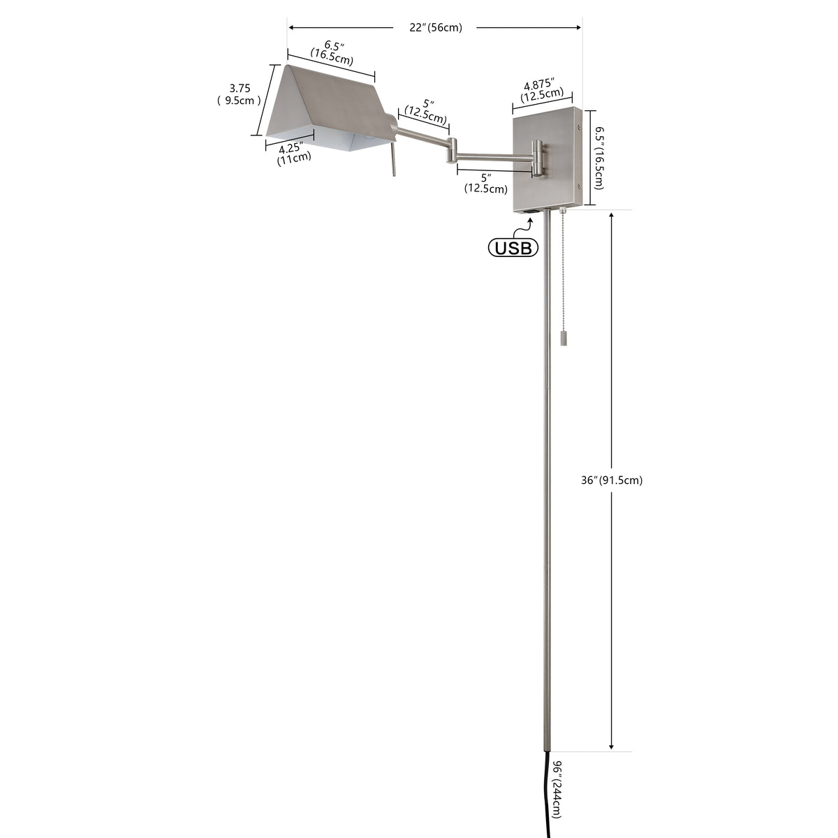 Davis Farmhouse Industrial Single Swing Arm Plug-In or Hardwired Iron LED Wall Sconce with Pull-Chain