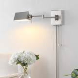 Davis Farmhouse Industrial Single Swing Arm Plug-In or Hardwired Iron LED Wall Sconce with Pull-Chain