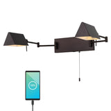 Davis Farmhouse Industrial Single Swing Arm Plug-In or Hardwired Iron LED Wall Sconce with Pull-Chain