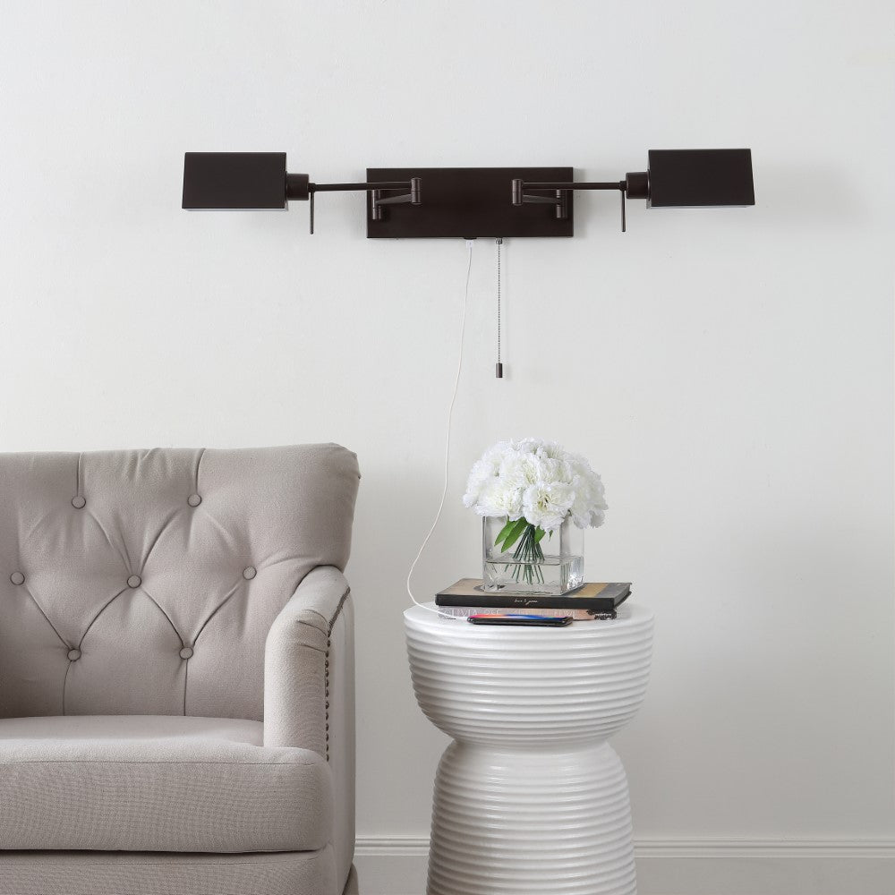 Davis Farmhouse Industrial Single Swing Arm Plug-In or Hardwired Iron LED Wall Sconce with Pull-Chain