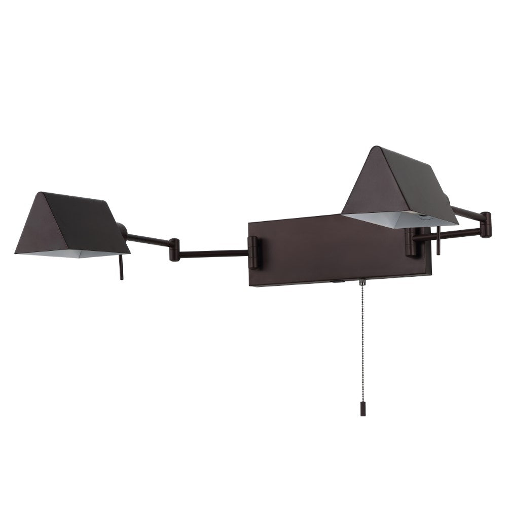Davis Farmhouse Industrial Single Swing Arm Plug-In or Hardwired Iron LED Wall Sconce with Pull-Chain