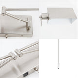 Davis Farmhouse Industrial Single Swing Arm Plug-In or Hardwired Iron LED Wall Sconce with Pull-Chain