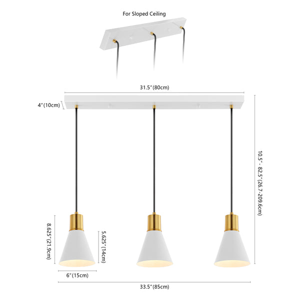 Dimension Image White/Brass Gold / 3 Light