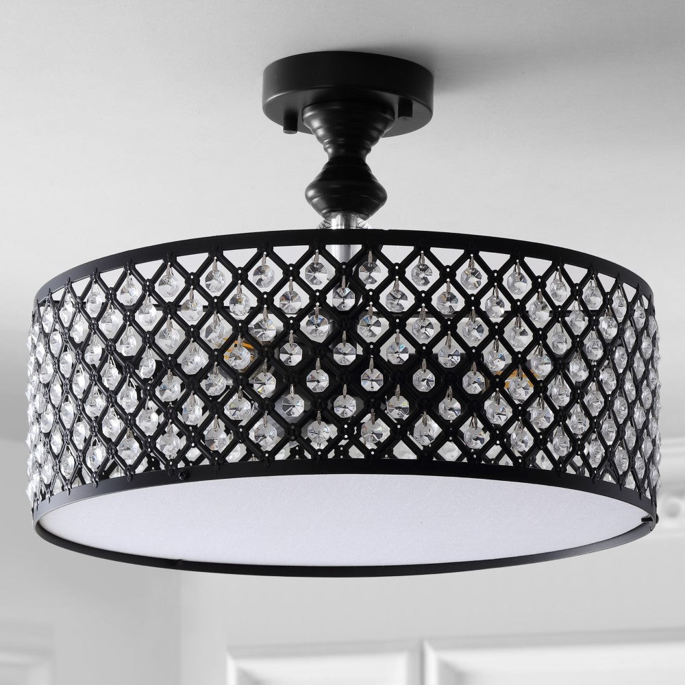Stork 17" 3-Light Crystal/Metal Drum Semi-Flush Mount