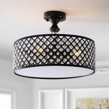 Stork 17" 3-Light Crystal/Metal Drum Semi-Flush Mount