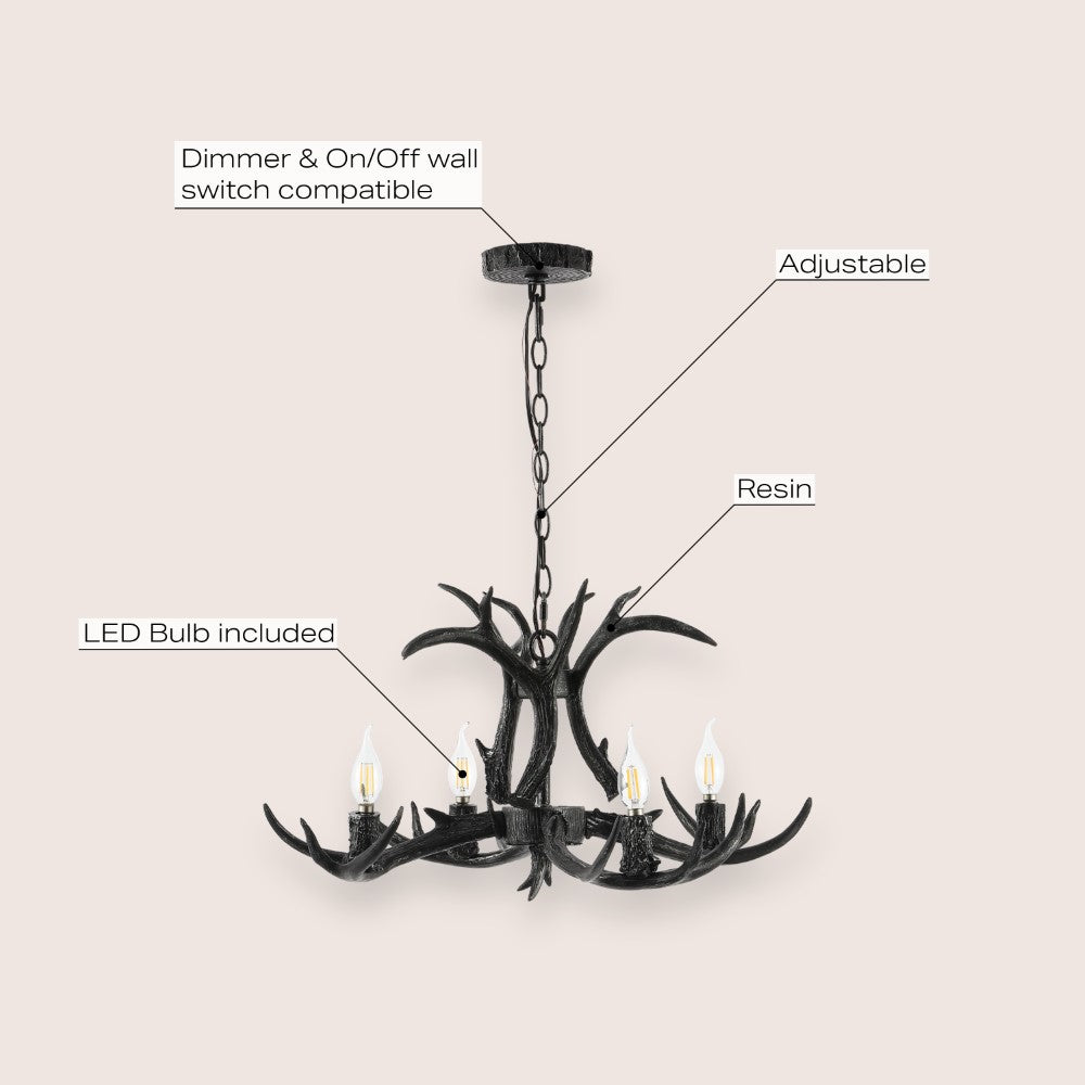 Cindy 30" Adjustable Resin Antler 5-Light LED Chandelier