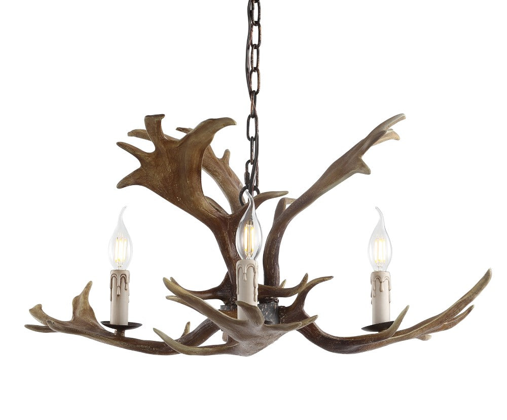Maple 27" Adjustable Resin Antler 3-Light LED Chandelier