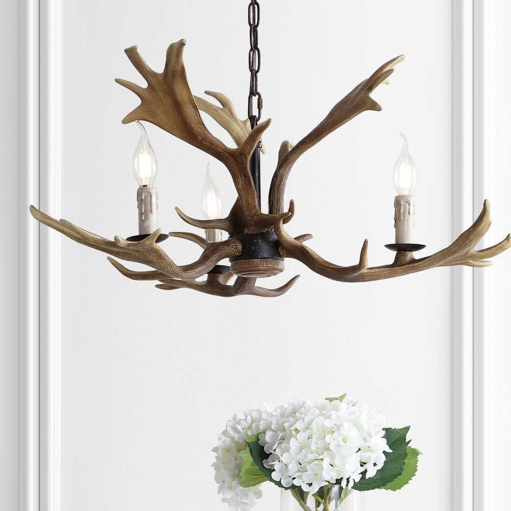 Maple 27" Adjustable Resin Antler 3-Light LED Chandelier