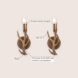 European 5.5" 1-Light Southwestern Bohemian Resin/Iron Faux Antler LED Sconce Set 2